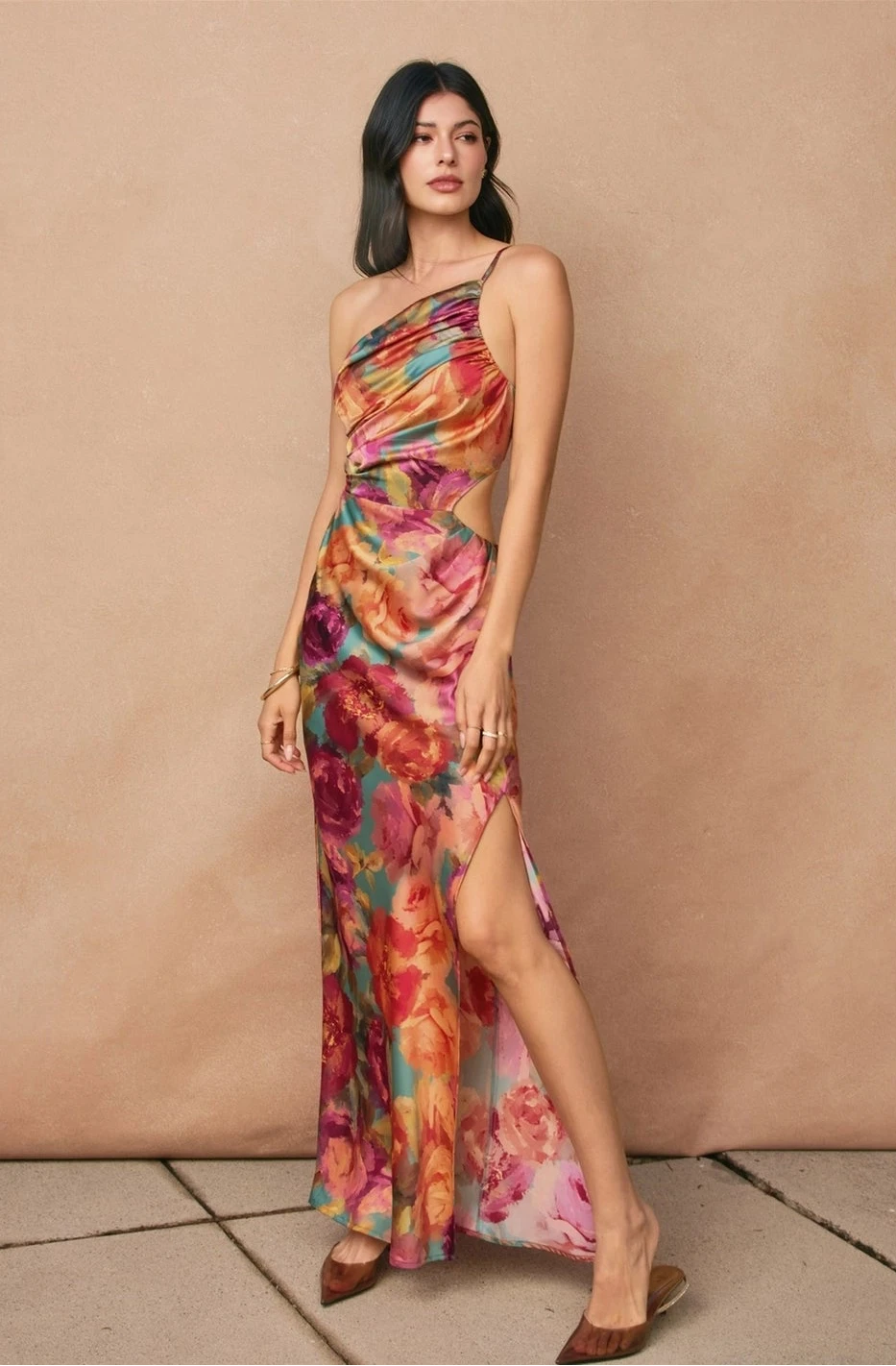 One Shoulder Ruched Maxi Dress