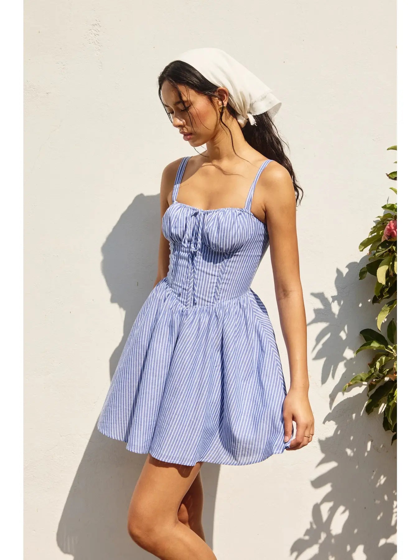 Blue Striped Sweetheart Corset Mini Dress