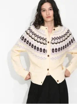 Butter Yellow Wool Fair Isle Wool Knit Cardigan