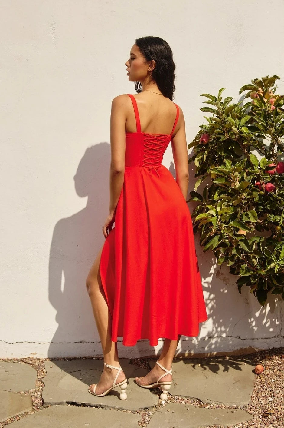 Red Sweetheart Corset Midi Dress