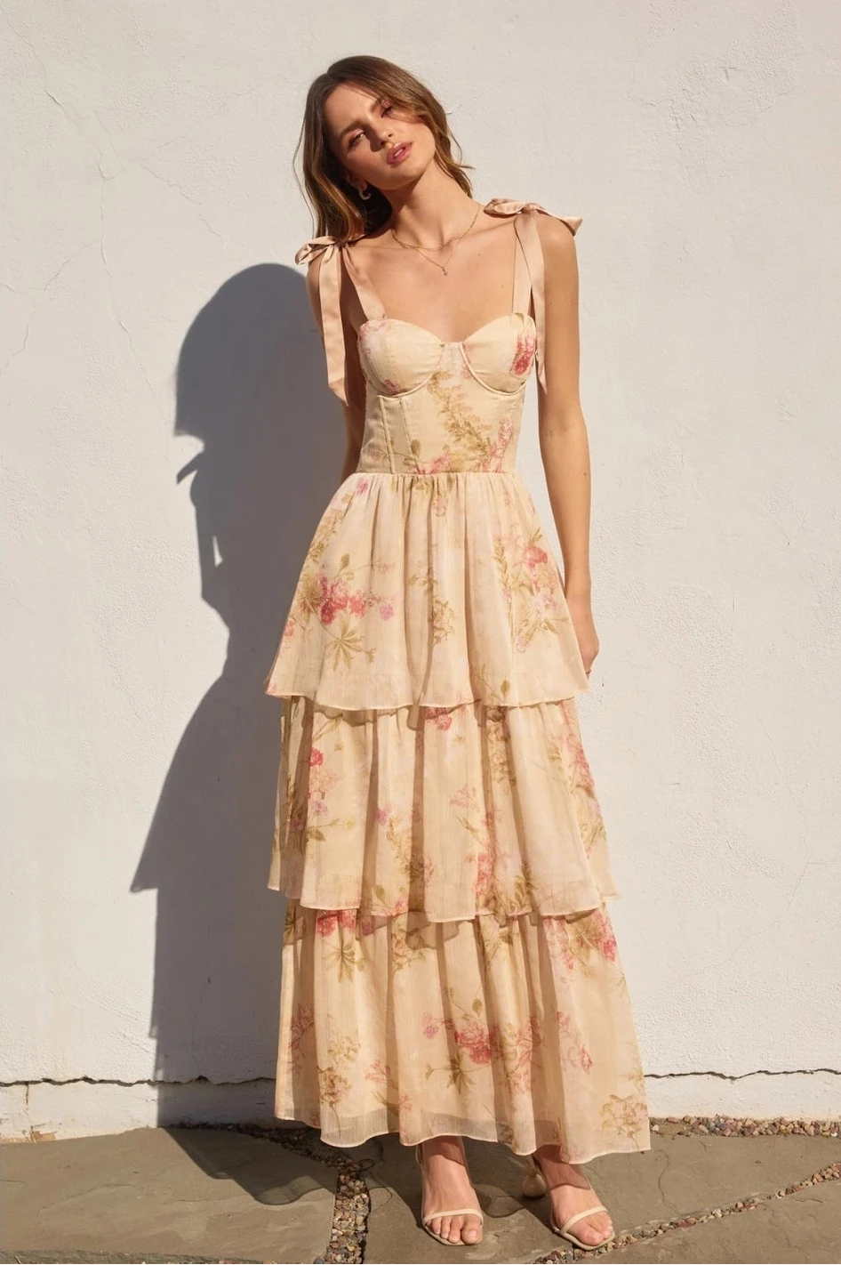 Soft Floral Corset Maxi Dress