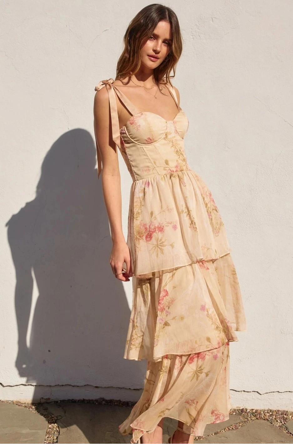 Soft Floral Corset Maxi Dress