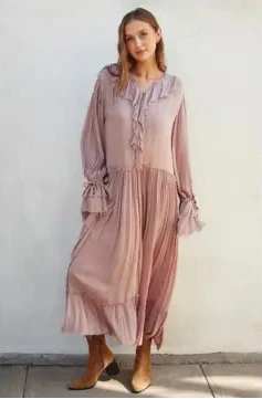 Robe longue rose décontractée à volants