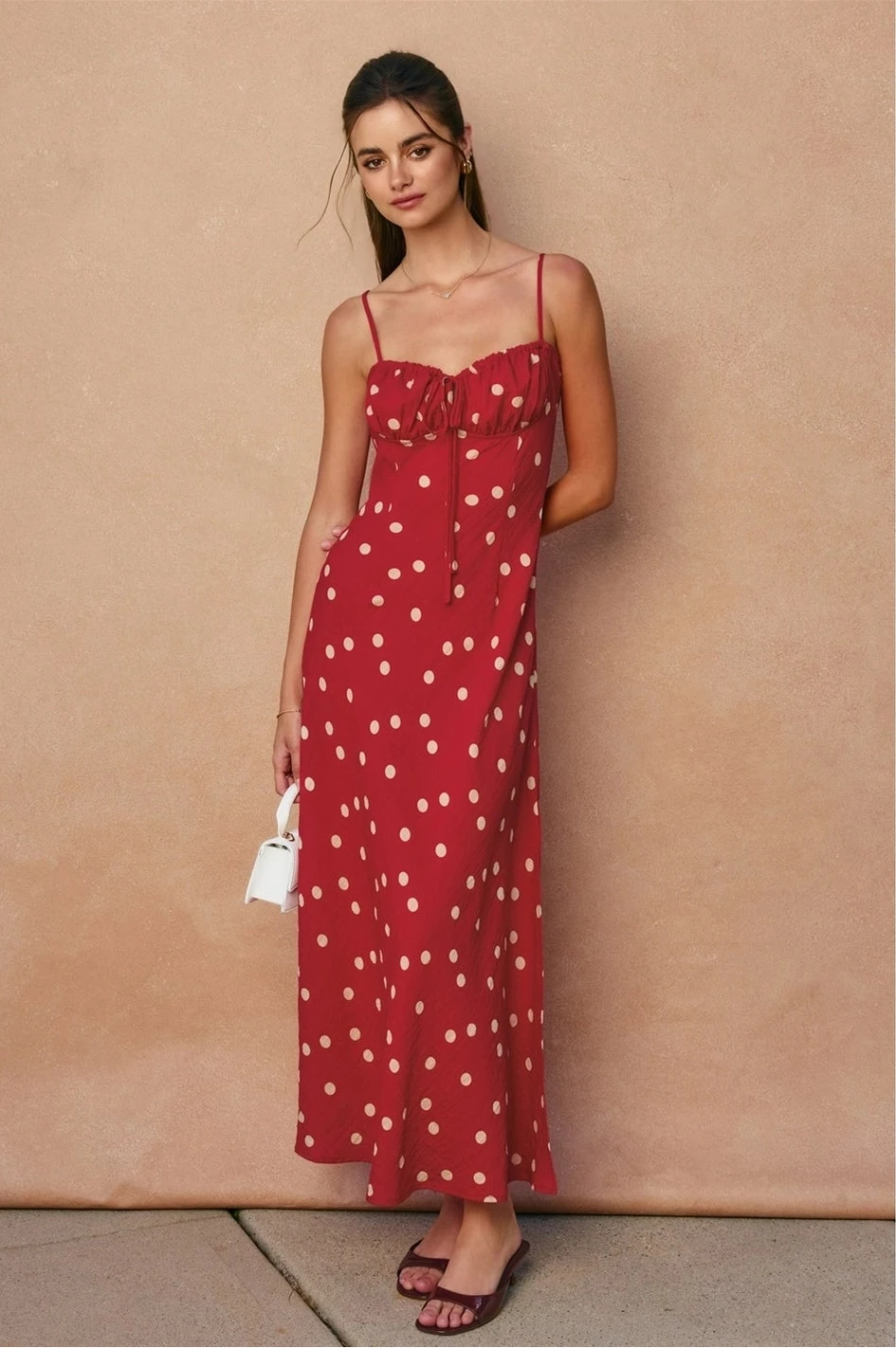 Polka Dot Ruched Bust Maxi Dress