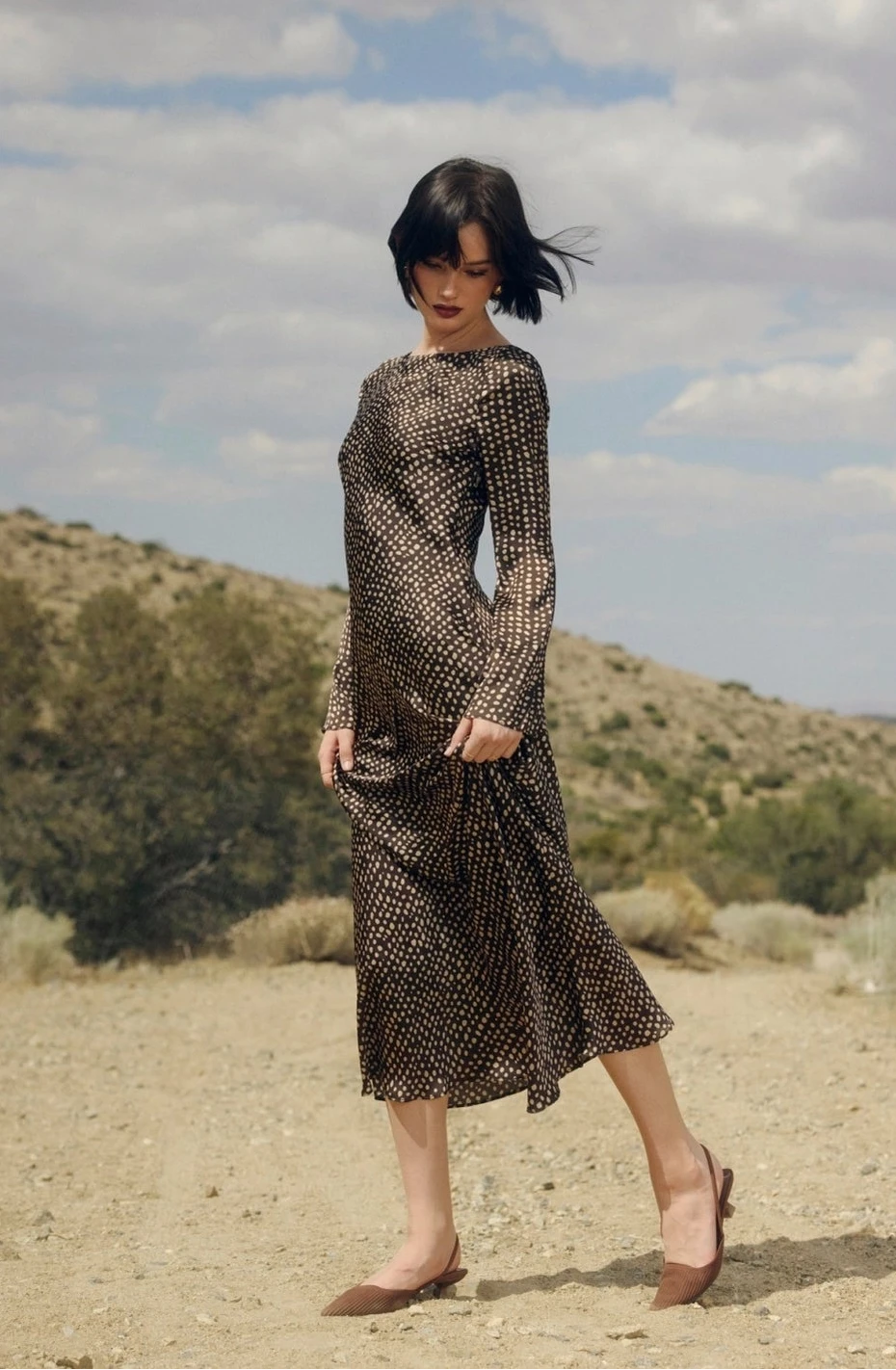 Polka Dot Boat Neck Maxi Dress