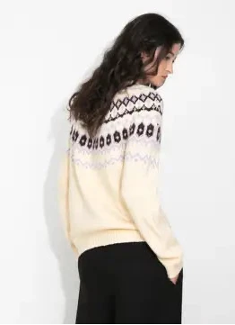 Butter Yellow Wool Fair Isle Wool Knit Cardigan