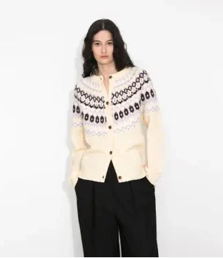 Butter Yellow Wool Fair Isle Wool Knit Cardigan