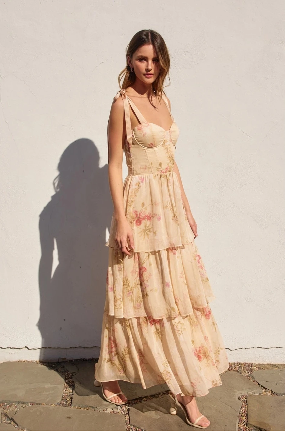 Soft Floral Corset Maxi Dress