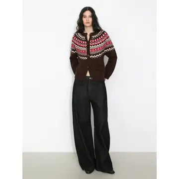 Chocolate Wool Fair Isle Wool Knit Cardigan