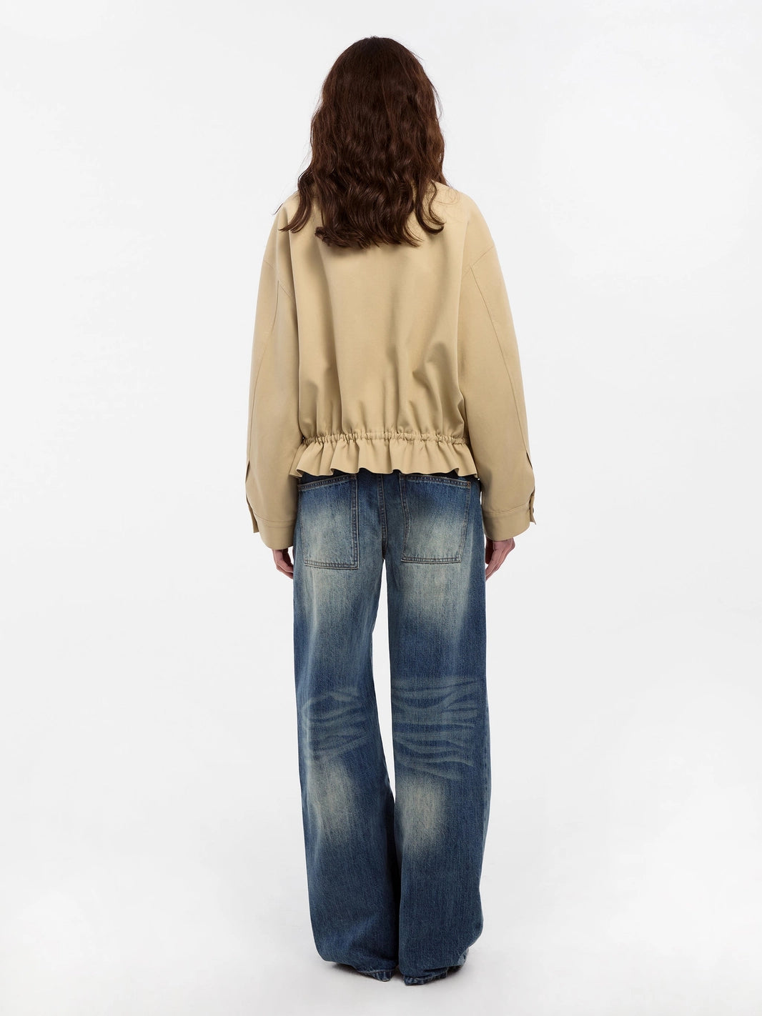 Khaki Short Trench Coat with Drawstring Hem