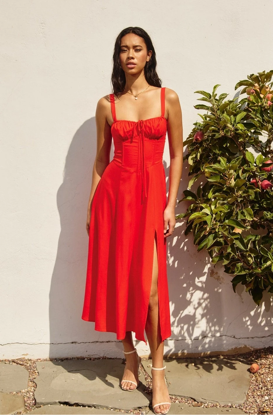 Red Sweetheart Corset Midi Dress