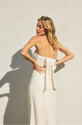 White Strapless Cotton-Linen Maxi Dress
