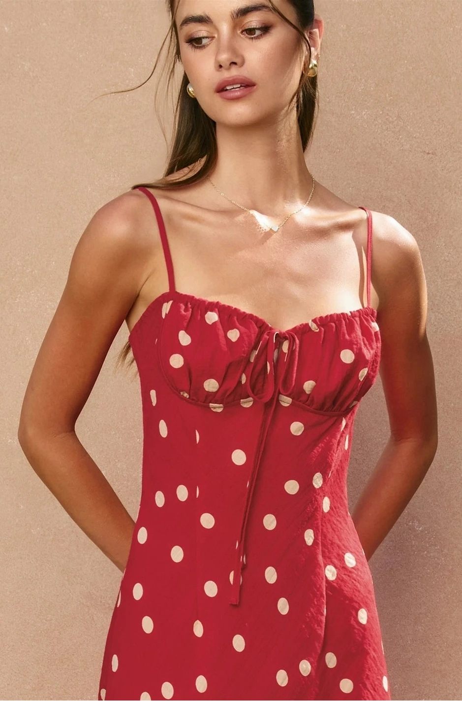 Polka Dot Ruched Bust Maxi Dress
