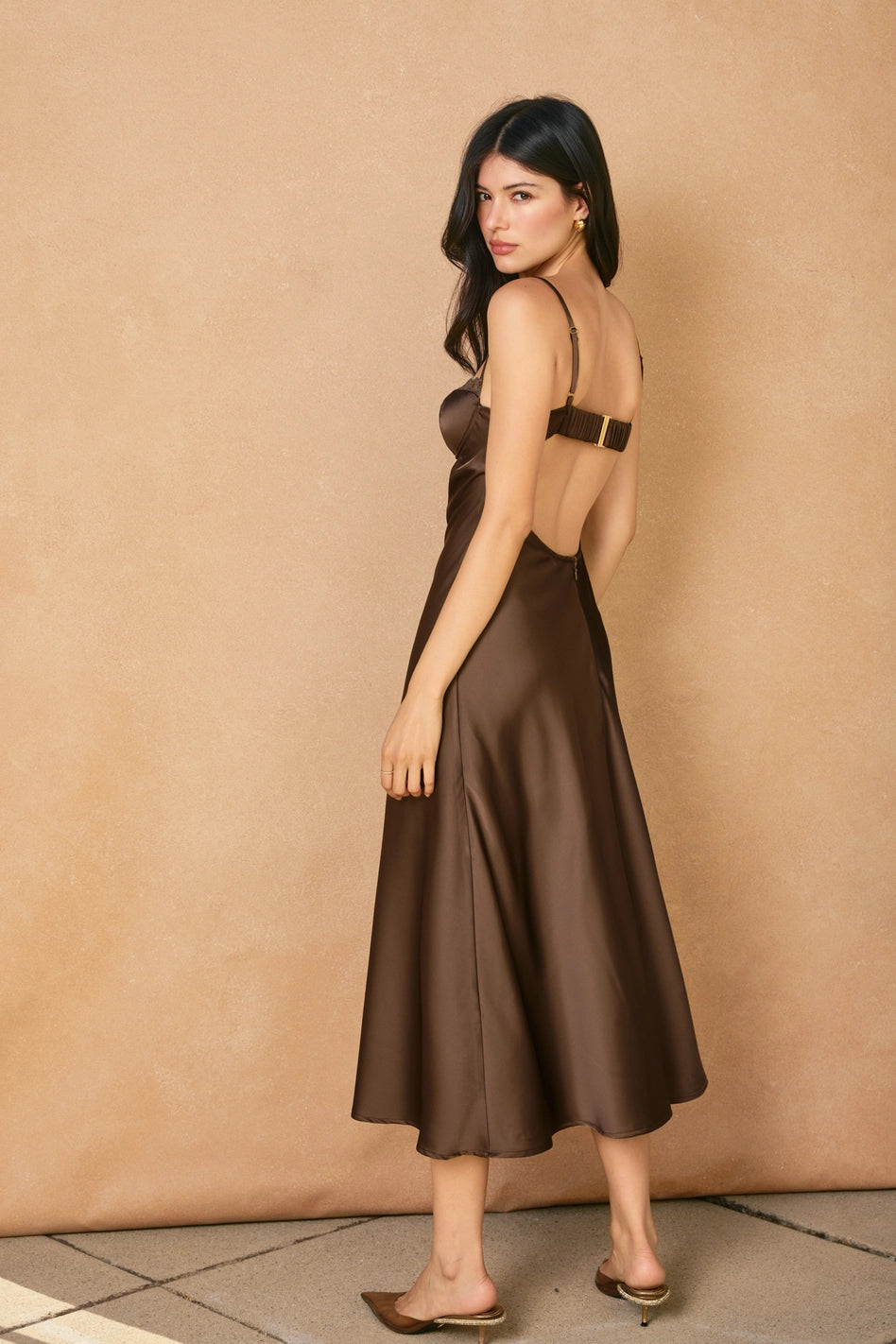 Alice Brown Satin Lace Trim Slip Midi Dress