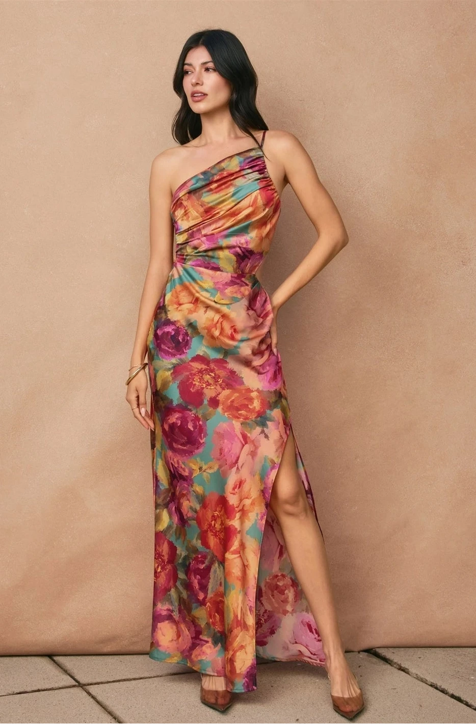 One Shoulder Ruched Maxi Dress