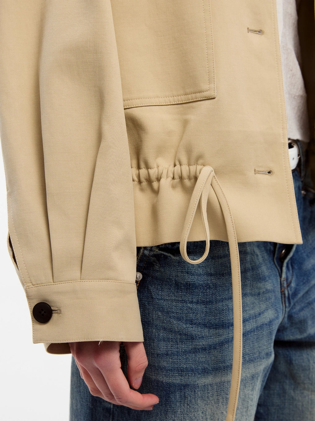 Trench-coat court kaki à ourlet cordon de serrage