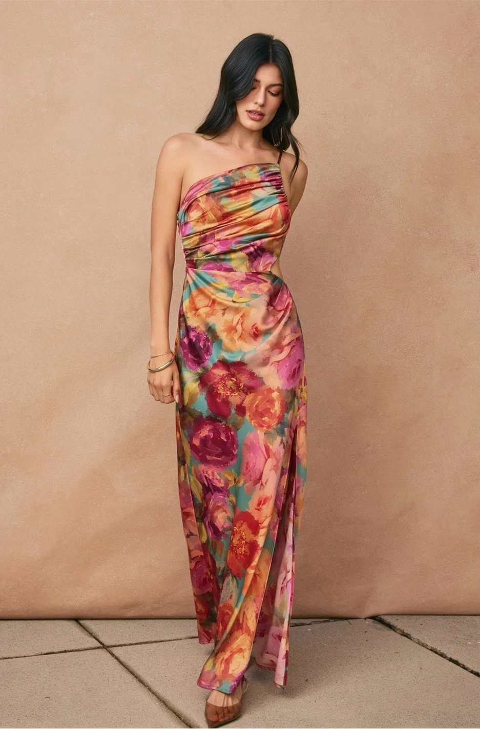 One Shoulder Ruched Maxi Dress
