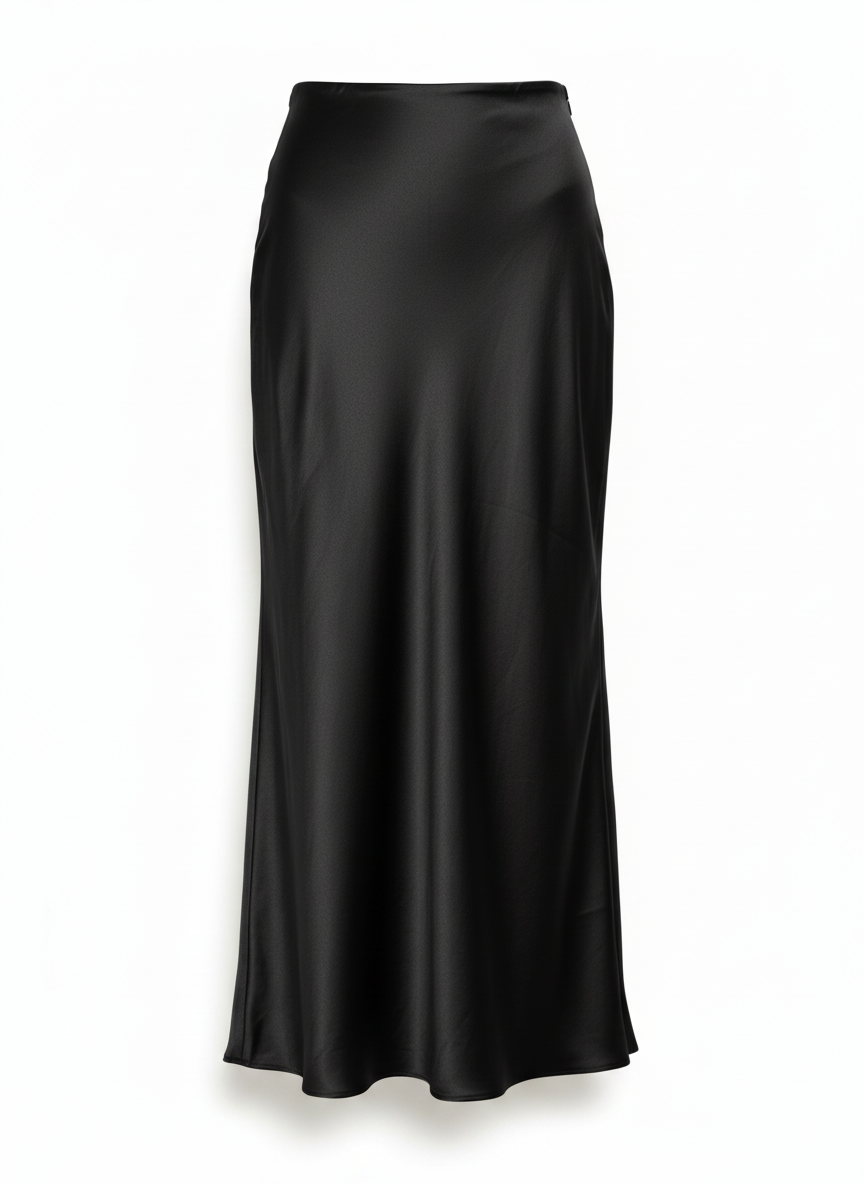Black Italian Maxi Bias-Cut Satin Skirt