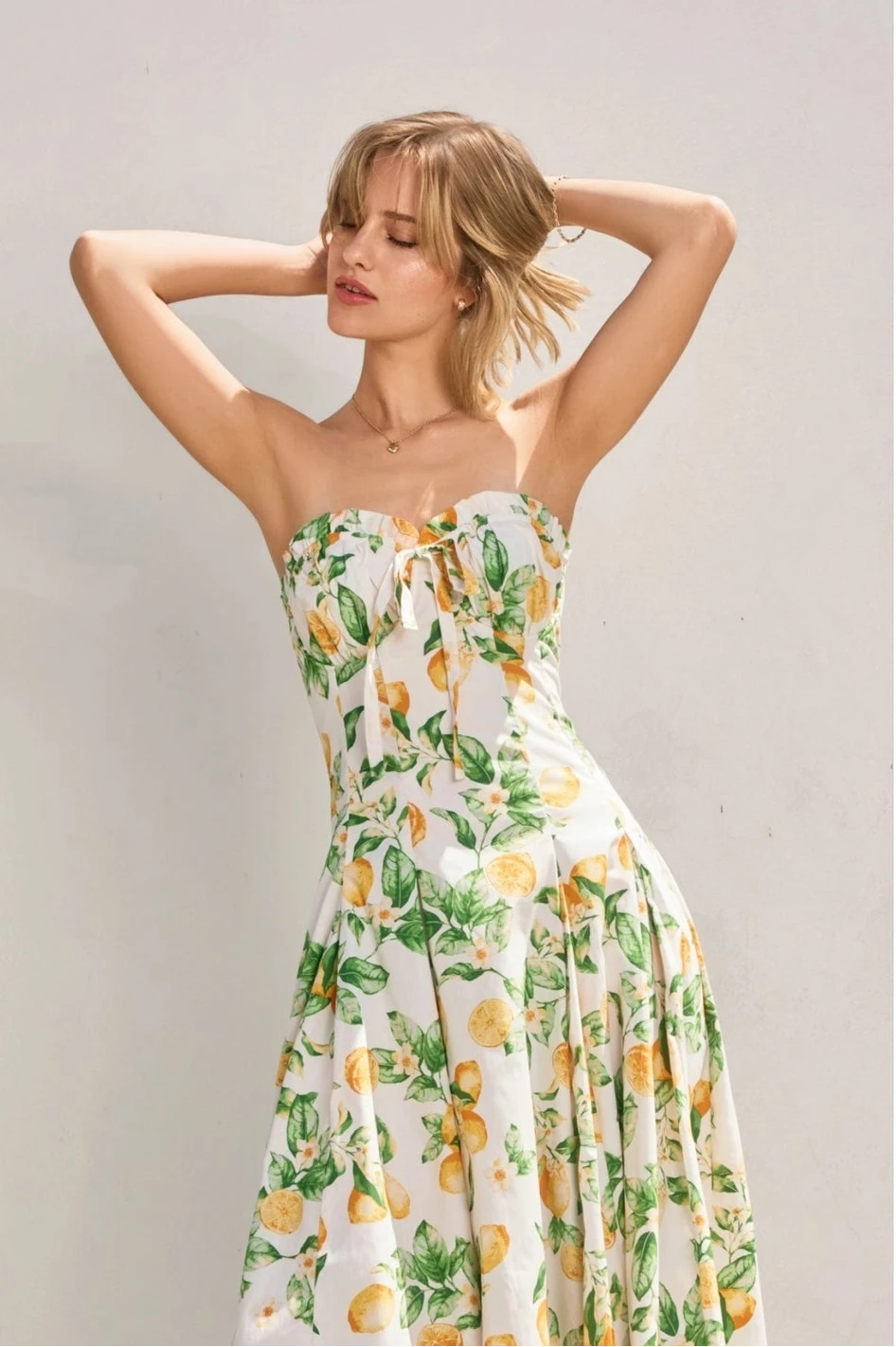 Lemon Ruffle Strapless Midi Dress