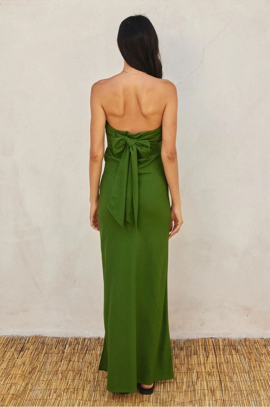 Green Strapless Cotton-Linen Maxi Dress