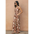 Printed Button-Down Sash Belt Jumpsuit