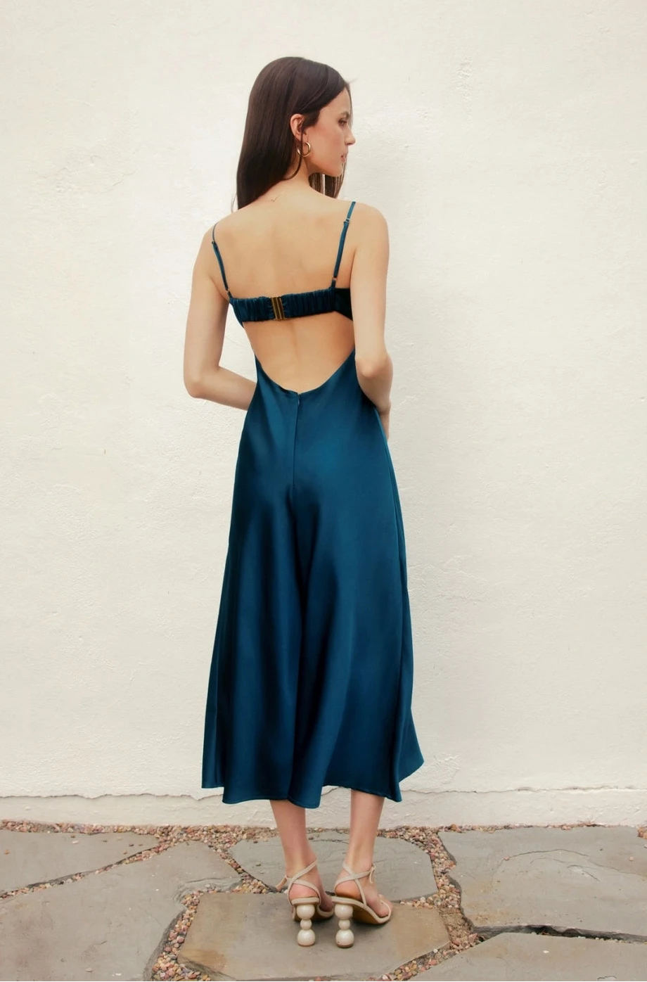 Alice Blue Satin Lace Trim Slip Midi Dress
