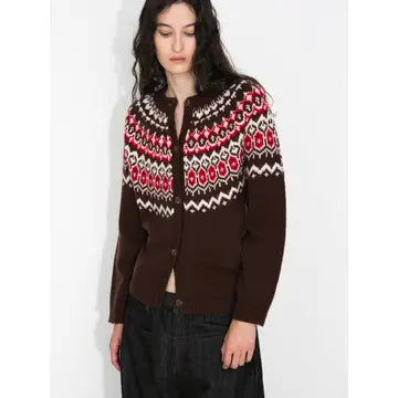 Chocolate Wool Fair Isle Wool Knit Cardigan