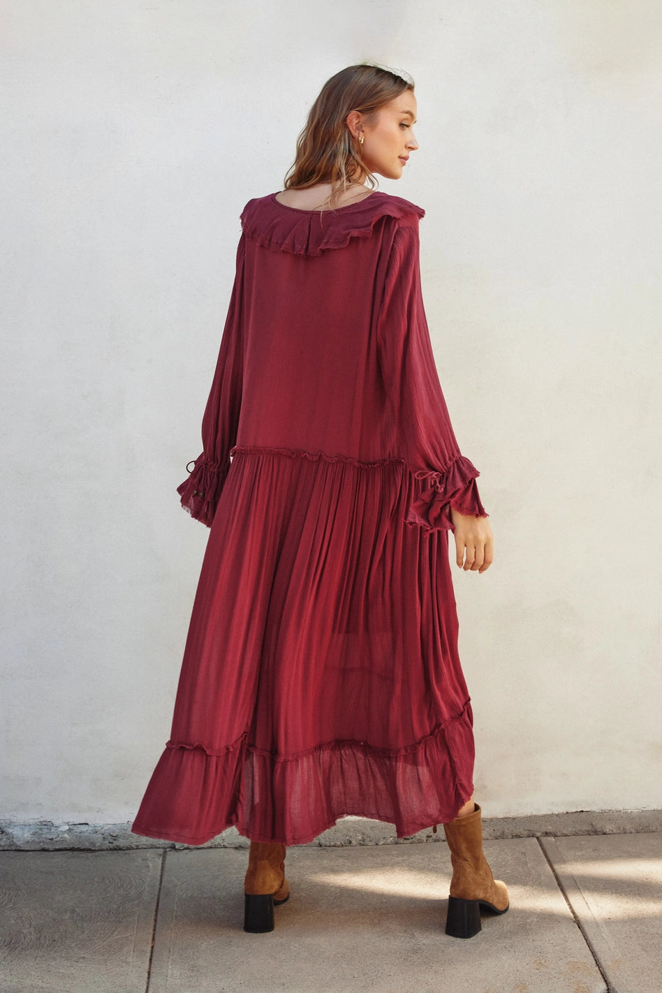 Burgundy Laidback Frill Maxi Dress