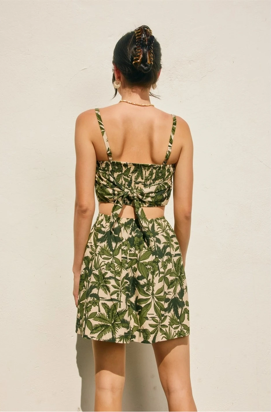 Palm Print Cut-Out Mini Dress