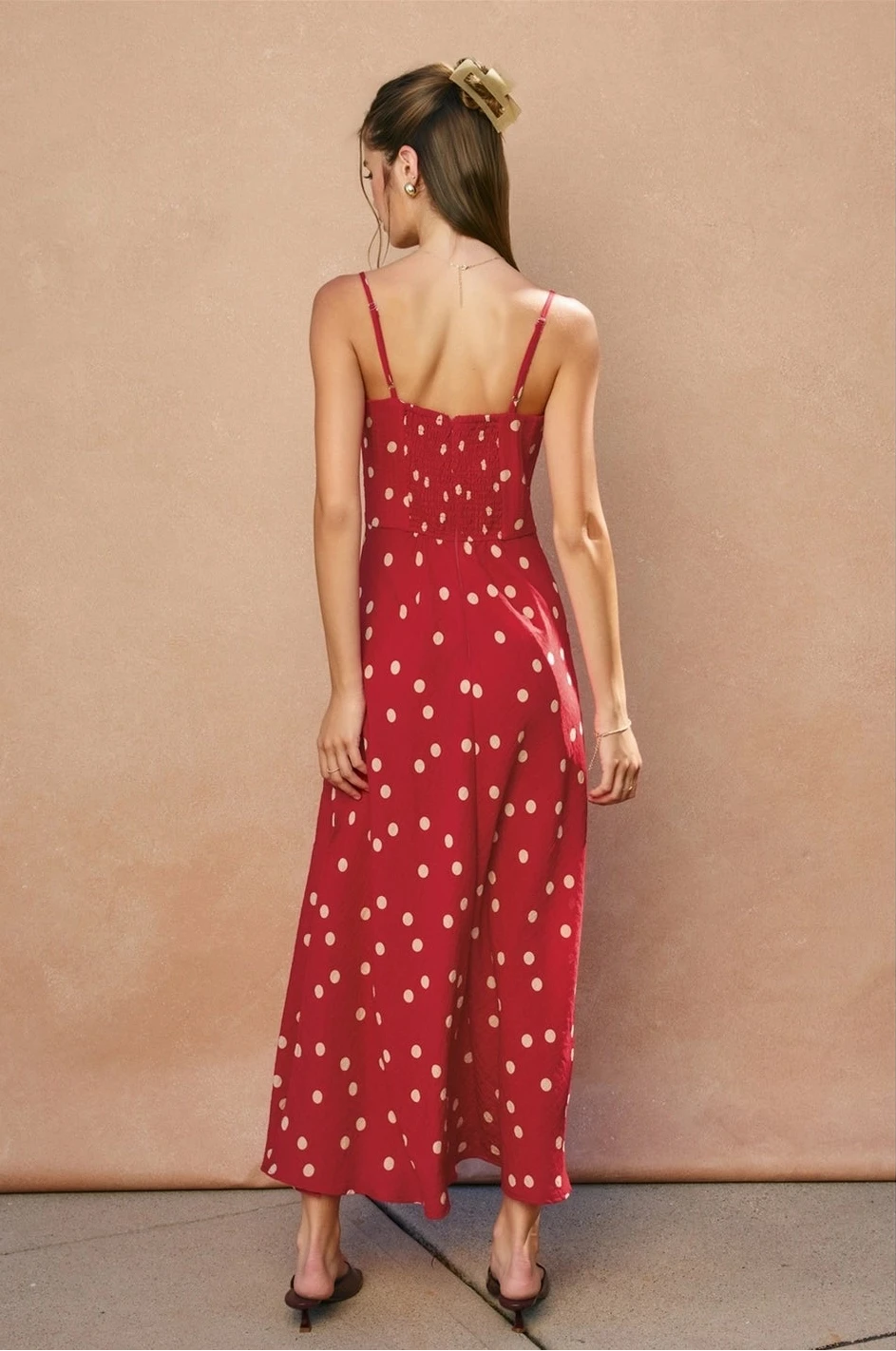 Polka Dot Ruched Bust Maxi Dress