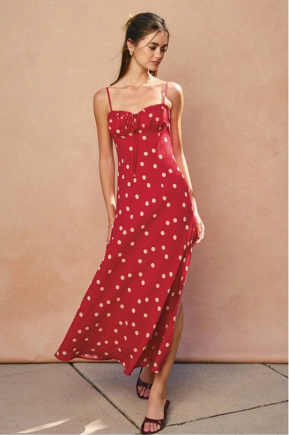 Polka Dot Ruched Bust Maxi Dress