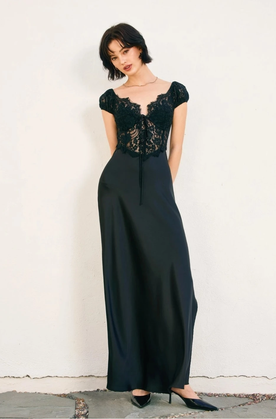 Angela Black Lace Maxi Dress
