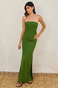Green Strapless Cotton-Linen Maxi Dress