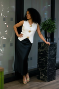 Black Italian Maxi Bias-Cut Satin Skirt