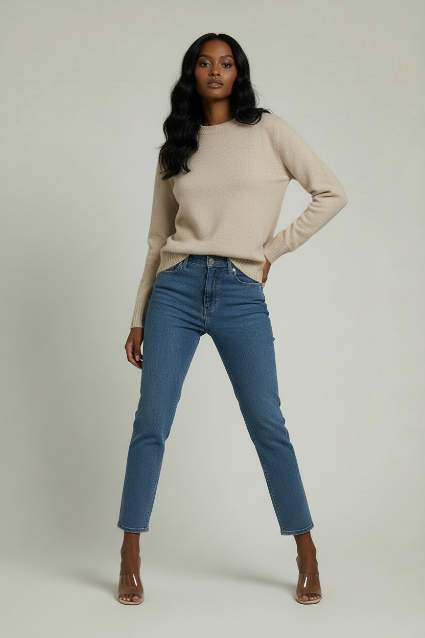 Pull en maille crème chinée recyclée à dos ouvert