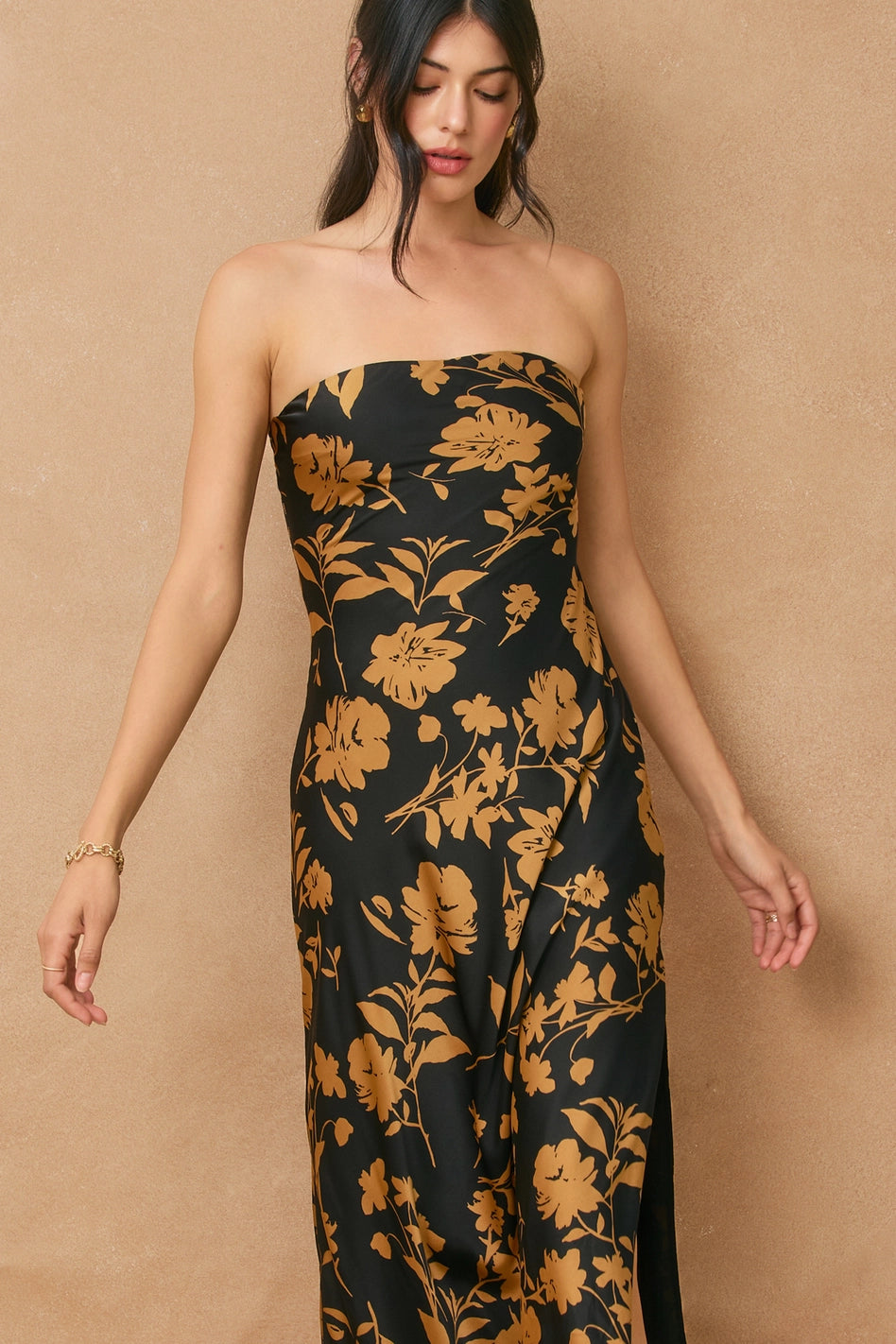 Floral Chiffon Strapless Maxi Dress