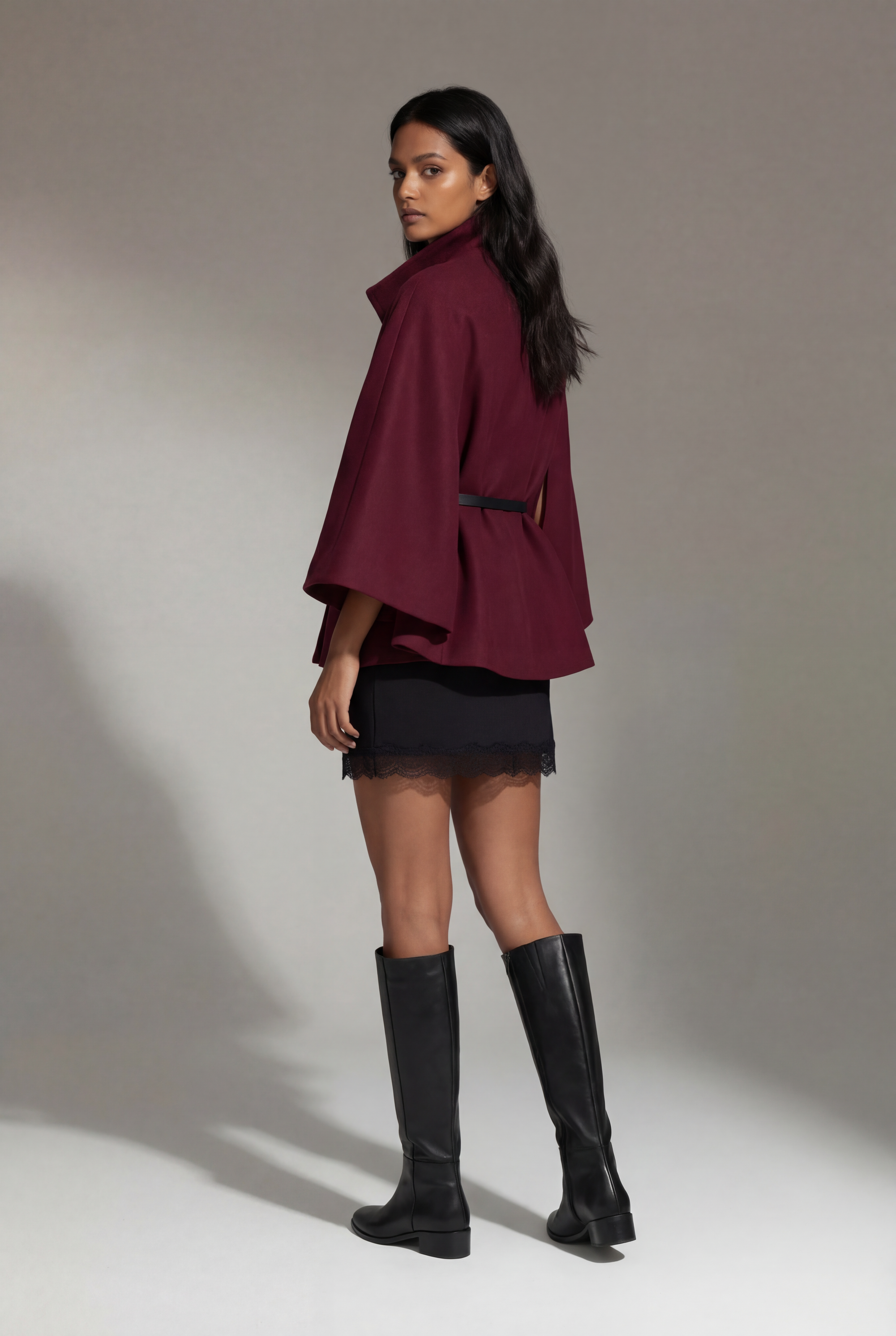 Wine Italian Flowing Cape Coat