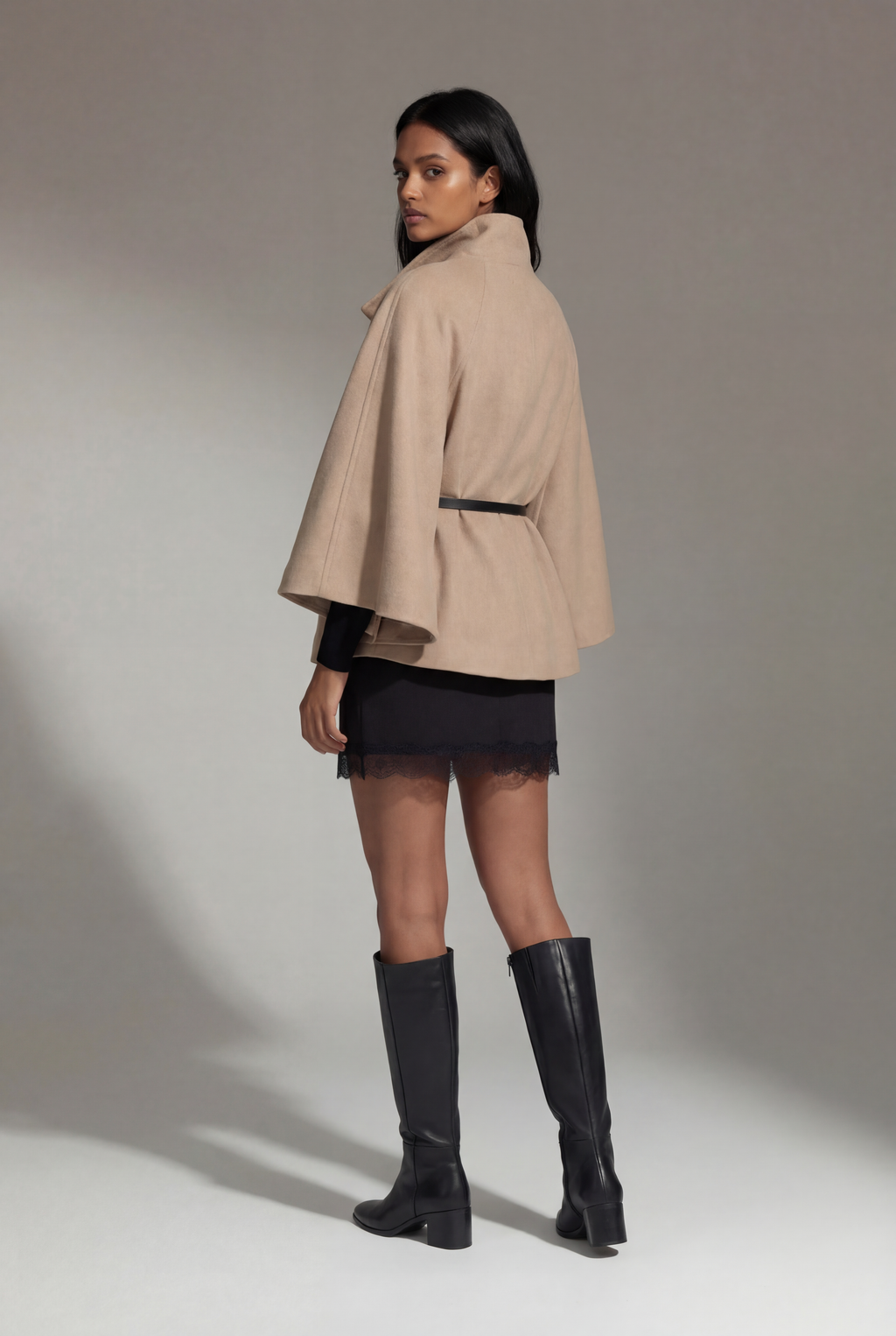Beige Italian Flowing Cape Coat