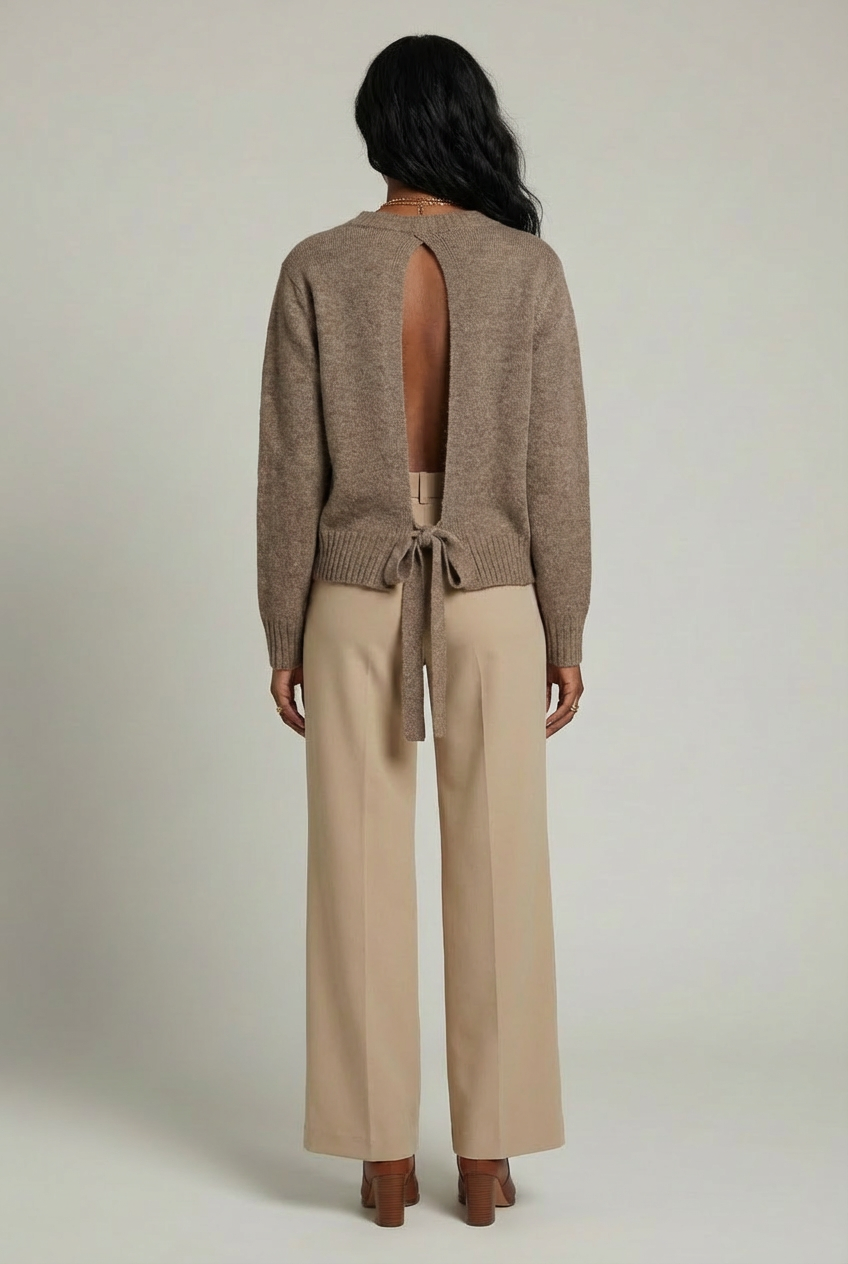 Pull dos nu Mocha Melange en tissu recyclé