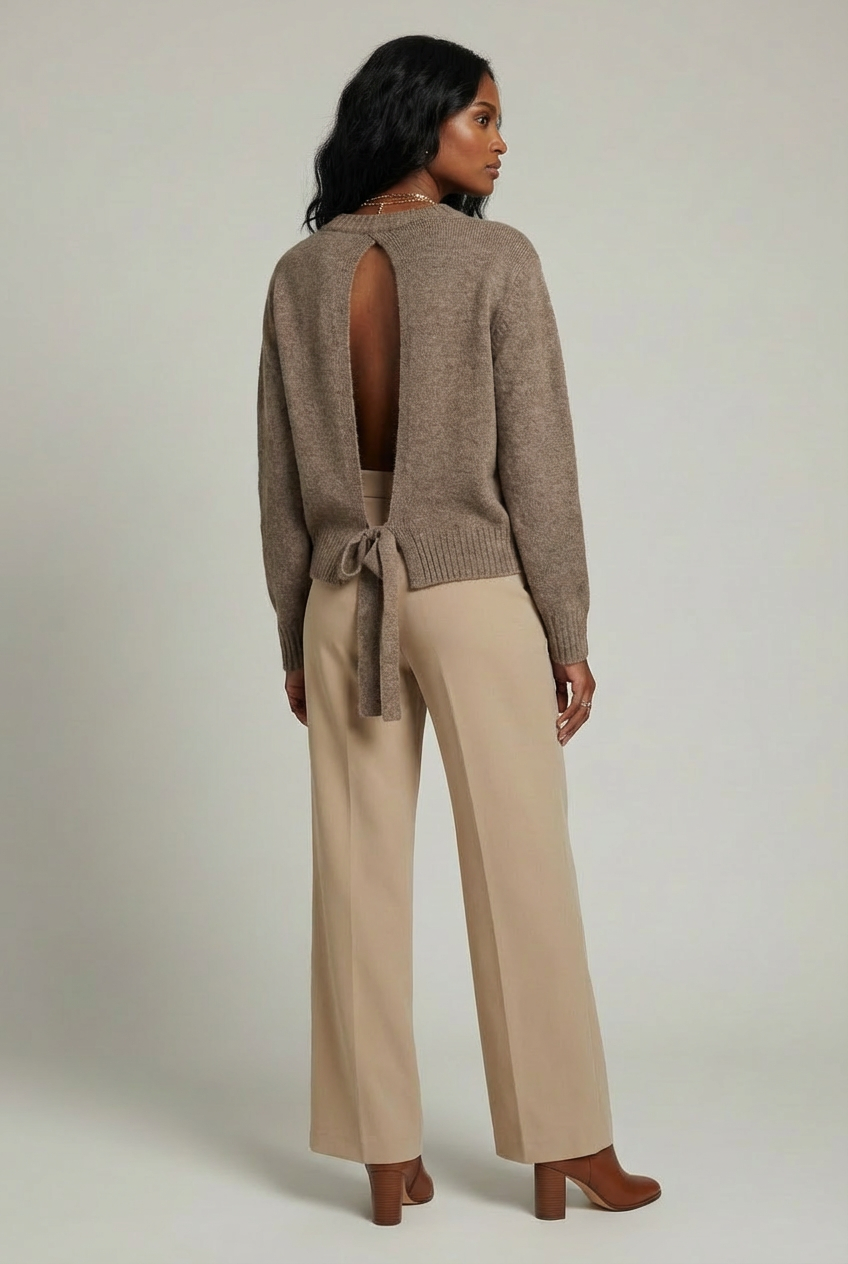 Pull dos nu Mocha Melange en tissu recyclé