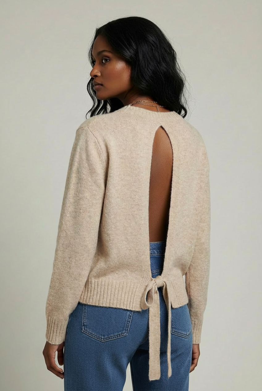 cream Melange Recycled Statement Open-Back Jumper